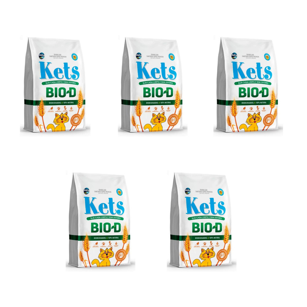 KIT 5X AREIA HIGIÊNICA GRANULADO P/ GATOS KETS BIO-D 3KG