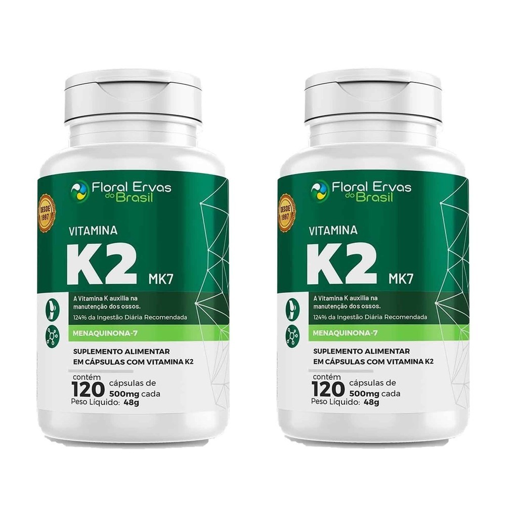 Kit 2x Vitamina K2 Mk-7 2x120 cps 500mg Menaquinona 7 Floral Ervas