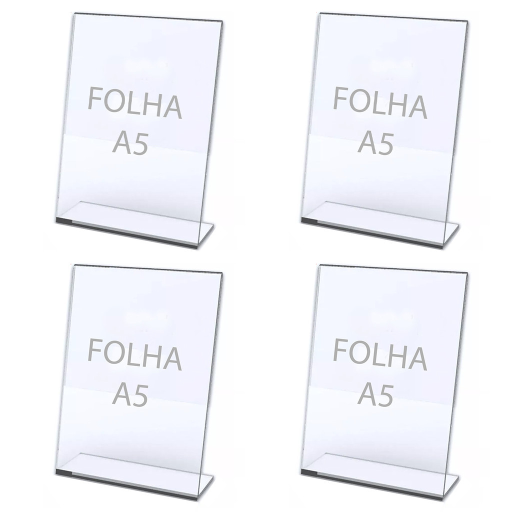 Kit 4 Base Folha Expositor Acrilico tamanho A5 Porta Retrato Foto Folheto Display loja qr code PIX lembrete Promoção