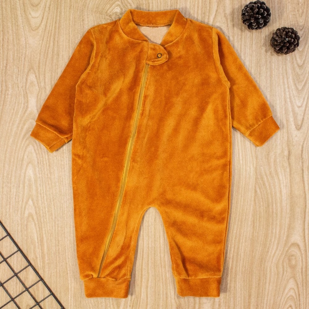 Macacão Longo Zíper Em Plush Básico Para Bebê Caramelo