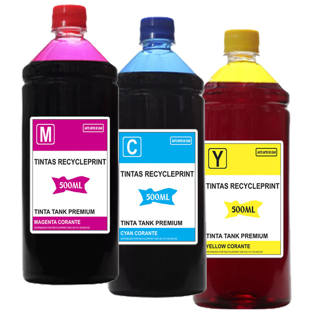 3 Refil Color Tinta Compatível Epson L375 L395 L3110 L3150 L3250