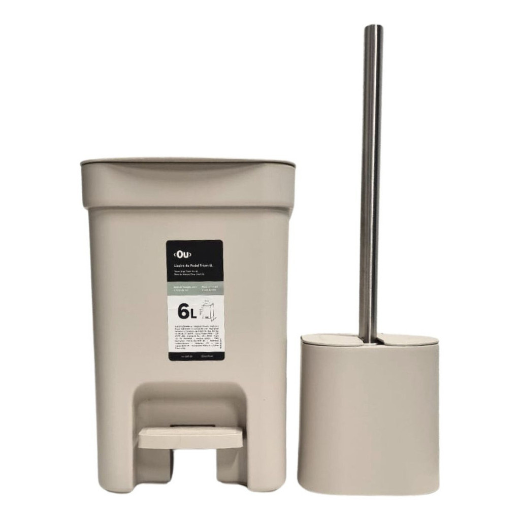 Kit Para Banheiro Lixeira Cesto De Lixo 6L e Escova Sanitária Vassoura Limpar Vaso Privada