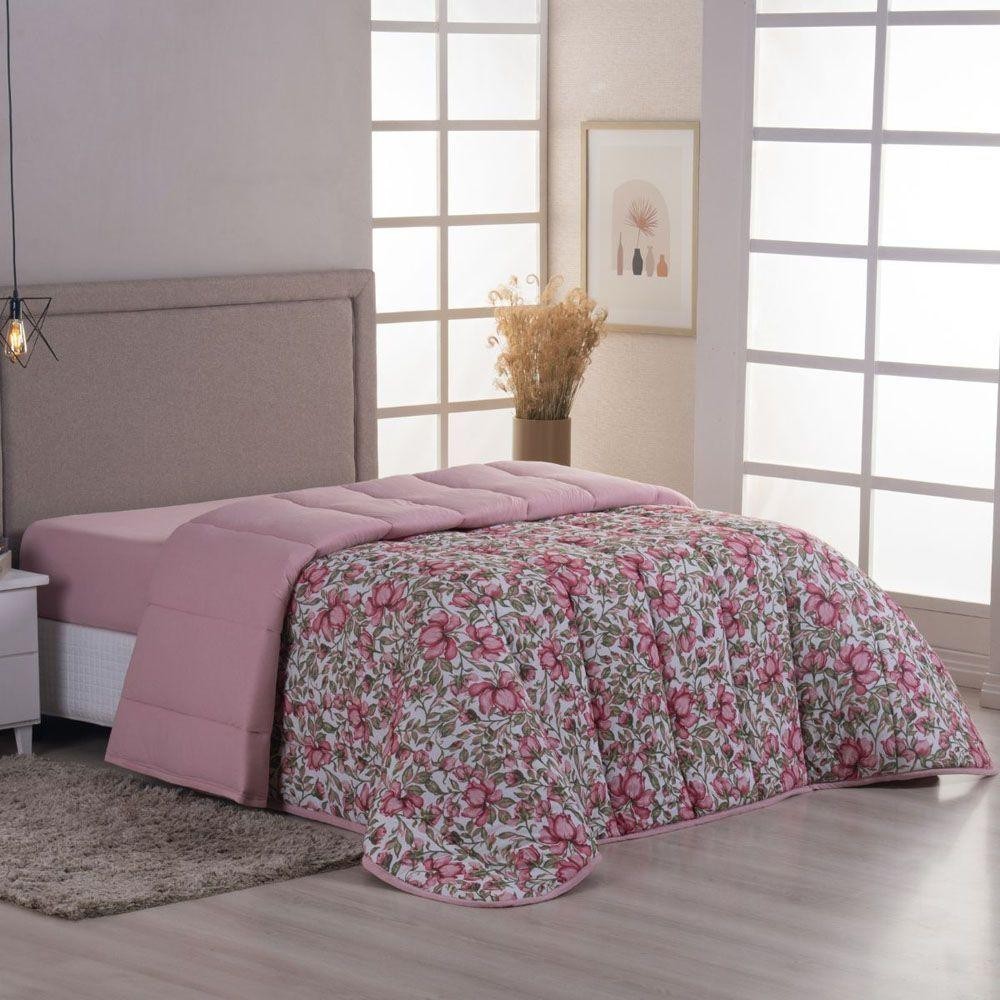 Edredom Cobertor Sonnet Queen Malha Estampada Dupla Face 100% Algodão - Flores - Rosê em Oferta na Shopee