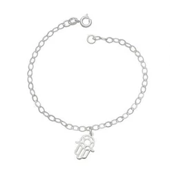 Pulseira Prata 925 mão de hamsá mão de Deus Fatima