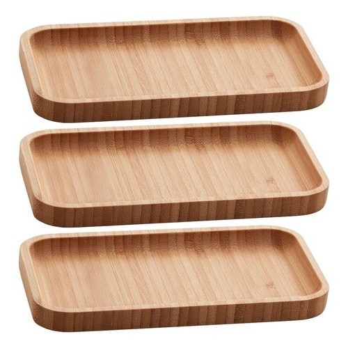 jogo de Bandejas 3 peças De Bambu Retangular Cozinha banheiro 20x10cm Petisqueira molhos decorativa