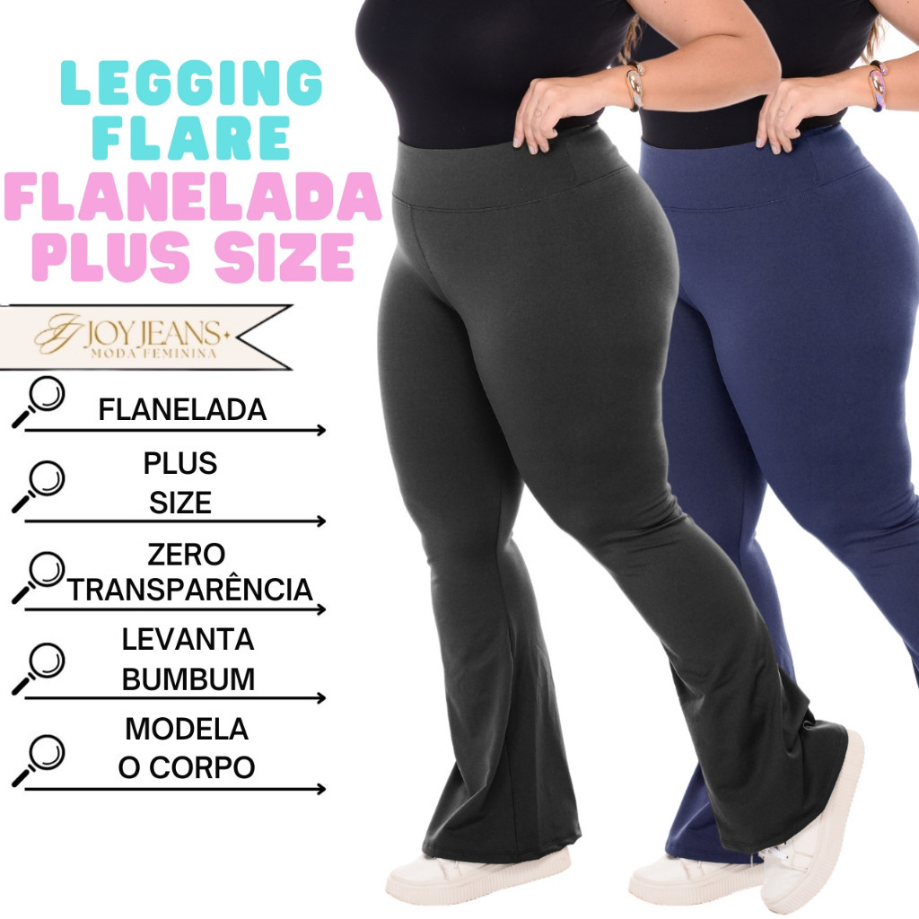 Legging Flare Plus Size Flanelada Calça Leg Boca De Sino Bailarina Grossa Zero Transparênc...