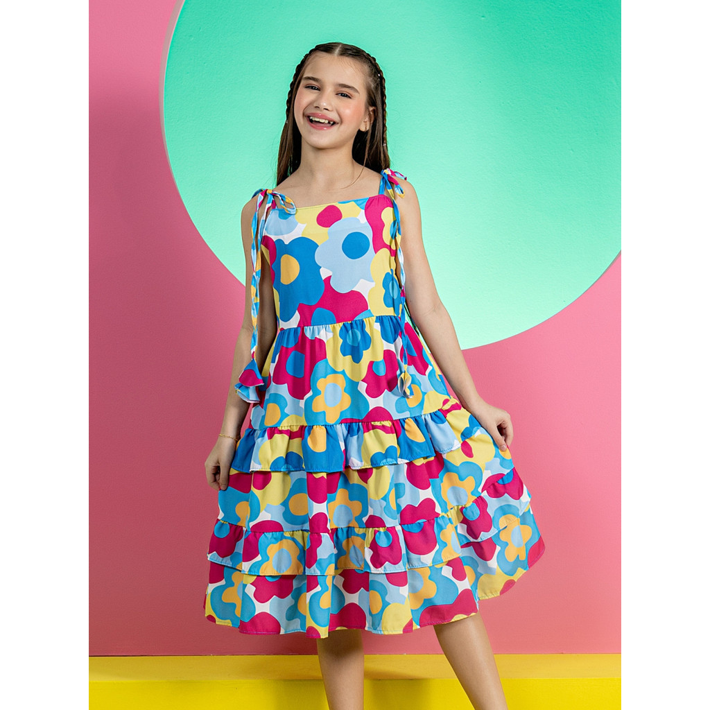 Vestido Lara Florzinha Estampado Infantil Juvenil, Menina 4, 6, 8, 10, 12, 14, 16 fresco leve Igreja
