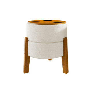 Puff Porta/copos Tecido Bouclê Pés De Madeira Maciça em Oferta na Shopee