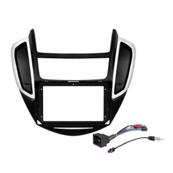 Kit Moldura Painel 9 Pol Tracker 2014 2015 2016 2 Din Preto Chicote Som Plug Antena
