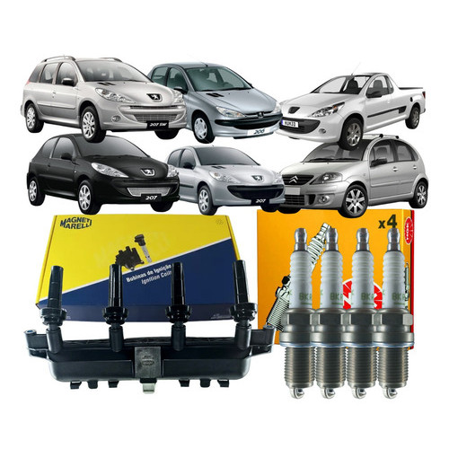 Kit Vela + Bobina Original Magneti Marelli C3 Partner 206 207 Hoggar 1.4 8v 2000 a 2013