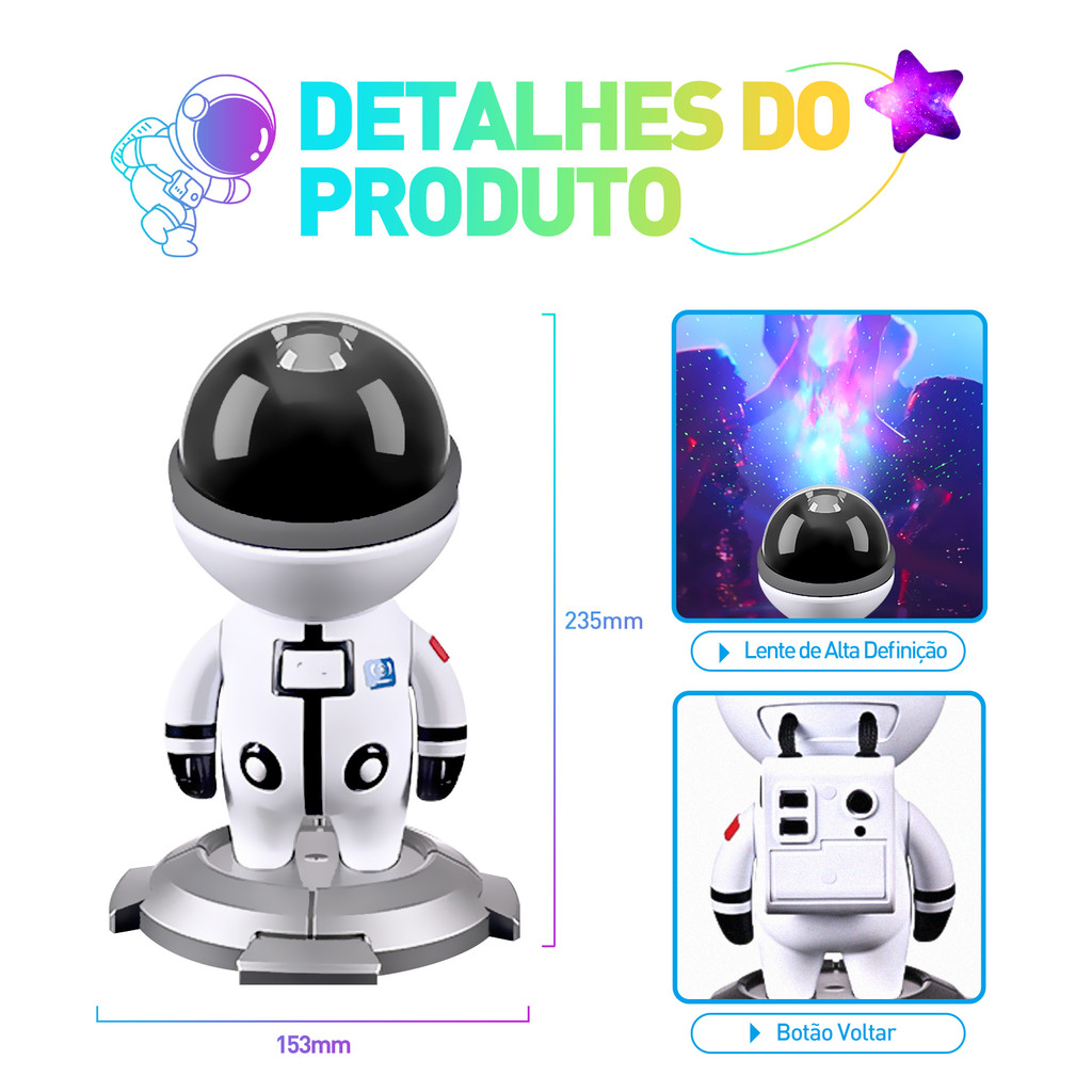 Luminária Astronauta Projetor de Luz Galáxia e Estrelas - Smart Galaxy Projector Led com C