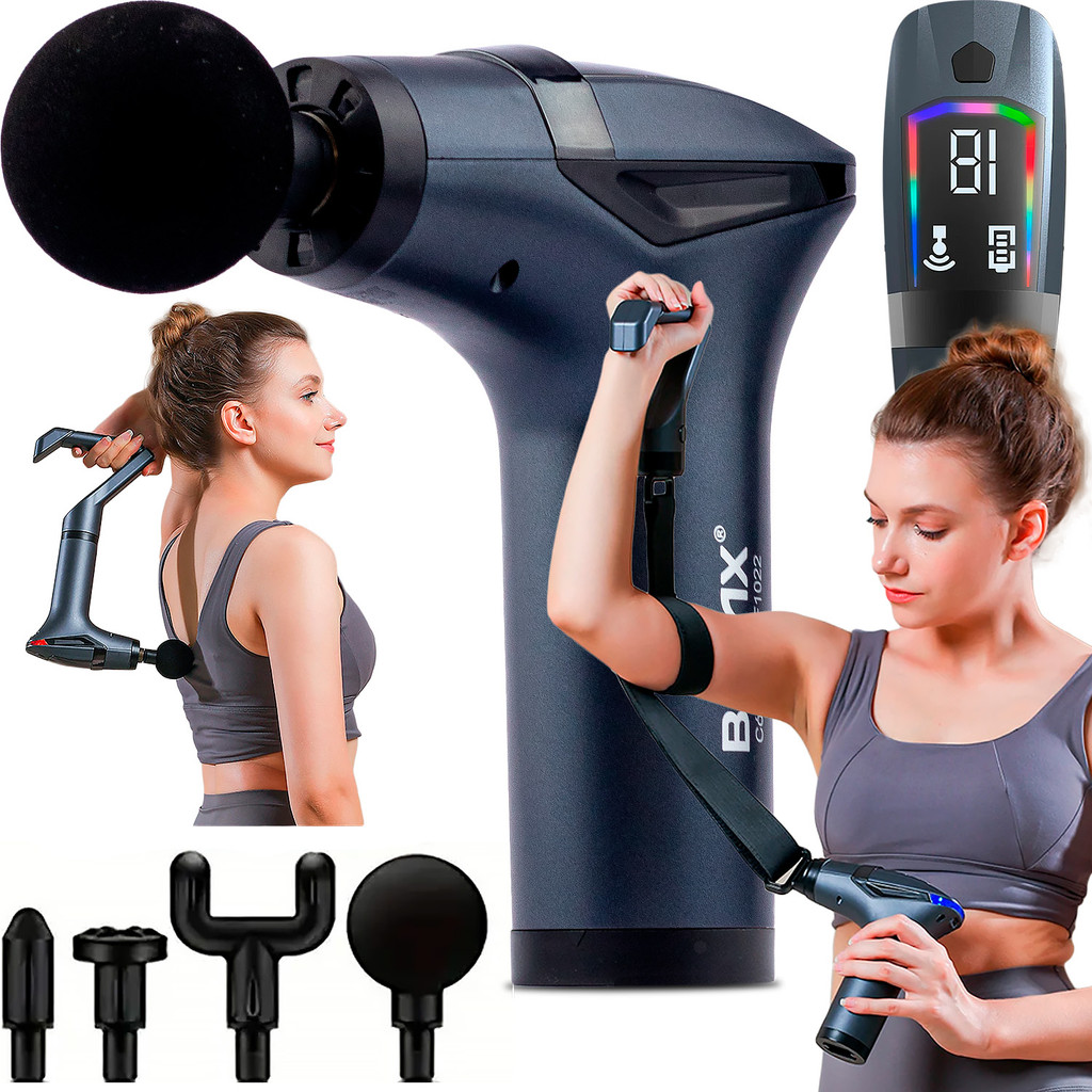 Massageador Pistola Profissional Miofacial 5em1 Visor Digital Cabo Longo pra Costas Ideal pra Idoso em Oferta na Shopee