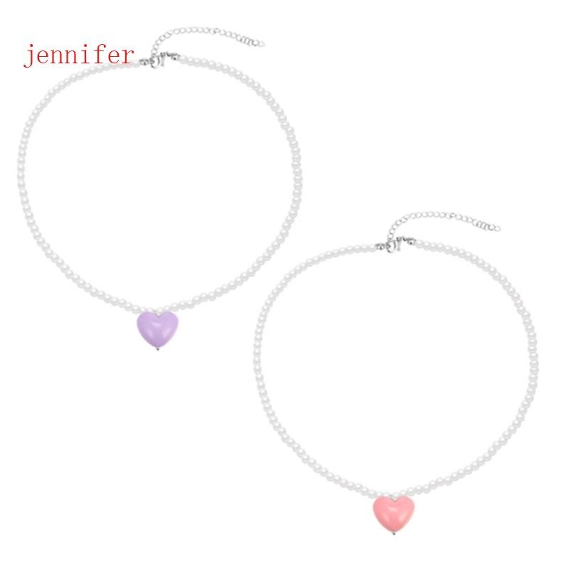 jennifer Fashion Heart Pendant Colar Gargantilha Elegante Corrente De Colarinho De Pérola