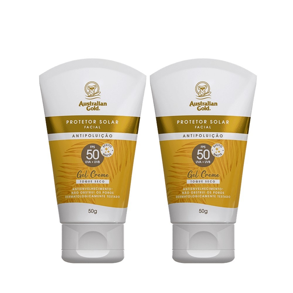 Kit 2 Protetor Solar Facial Gel Creme Fps50 UVA/UVB Australian Gold 50g