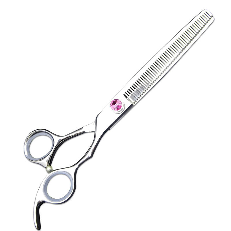 Tesoura MBS Profissional Pet Semi-Dentada - Prata Cristal Rosa - 7"