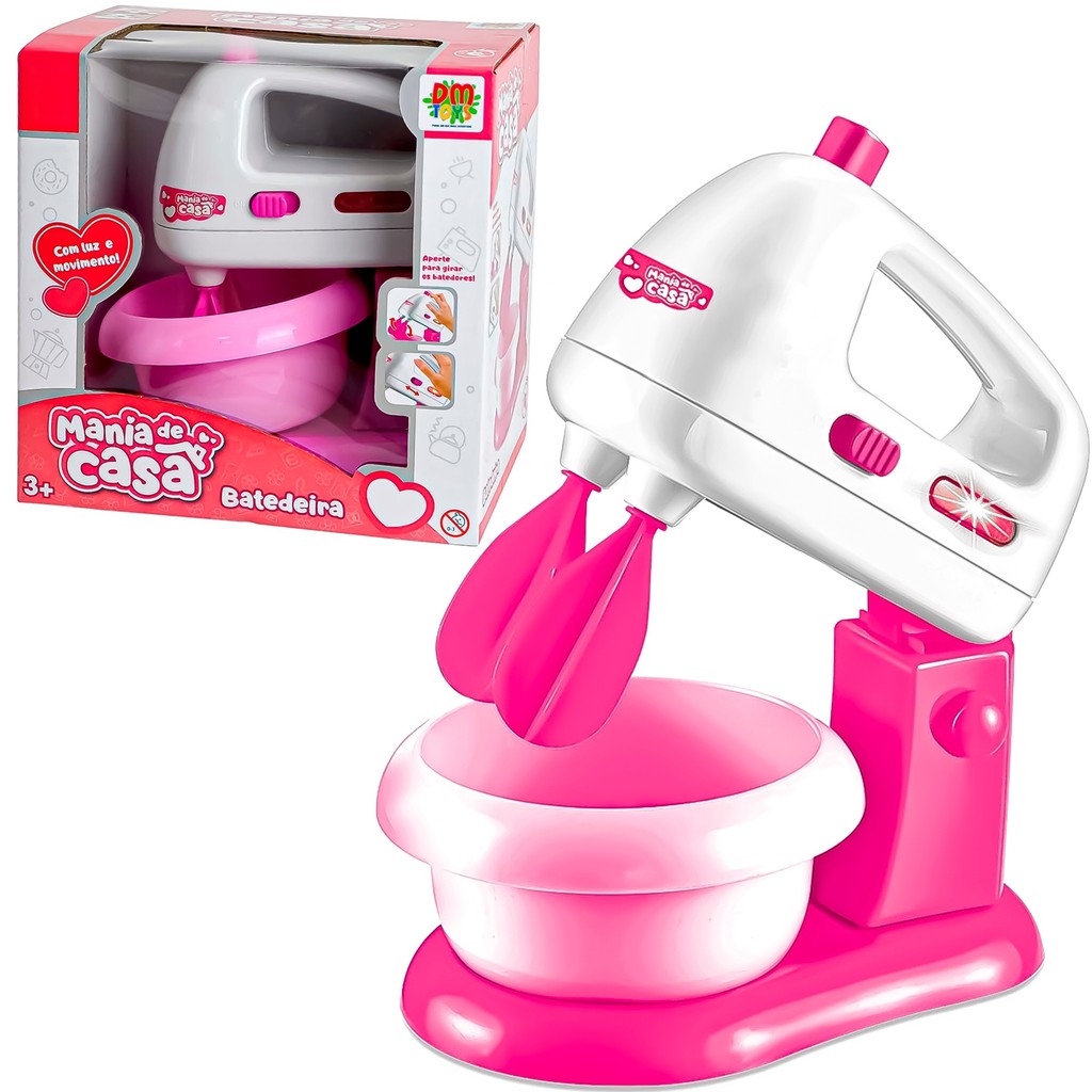 Batedeira Cozinha Infantil Mania De Casa Gira Com Luz Dm Toys Cor Rosa