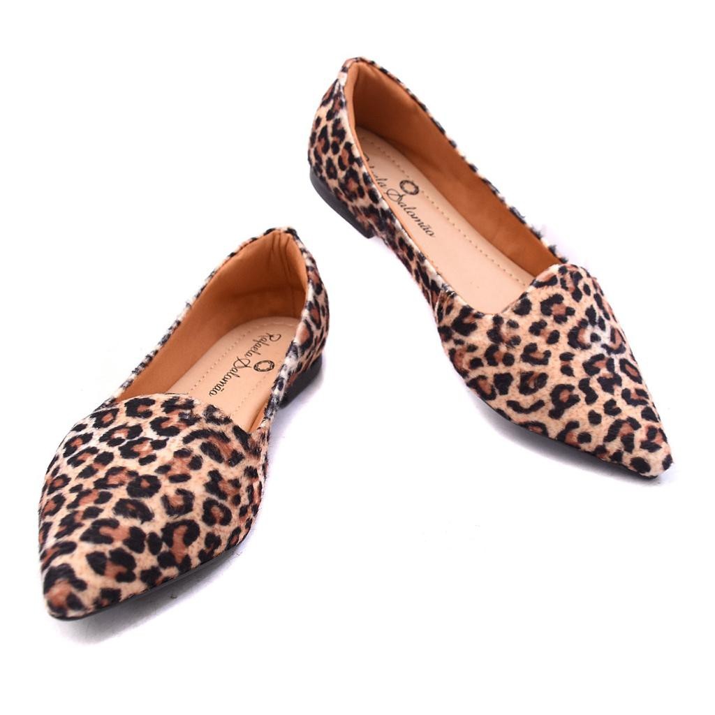 Sapatilha Feminina Bico Fino Animal Print Onça Confortavel Macio