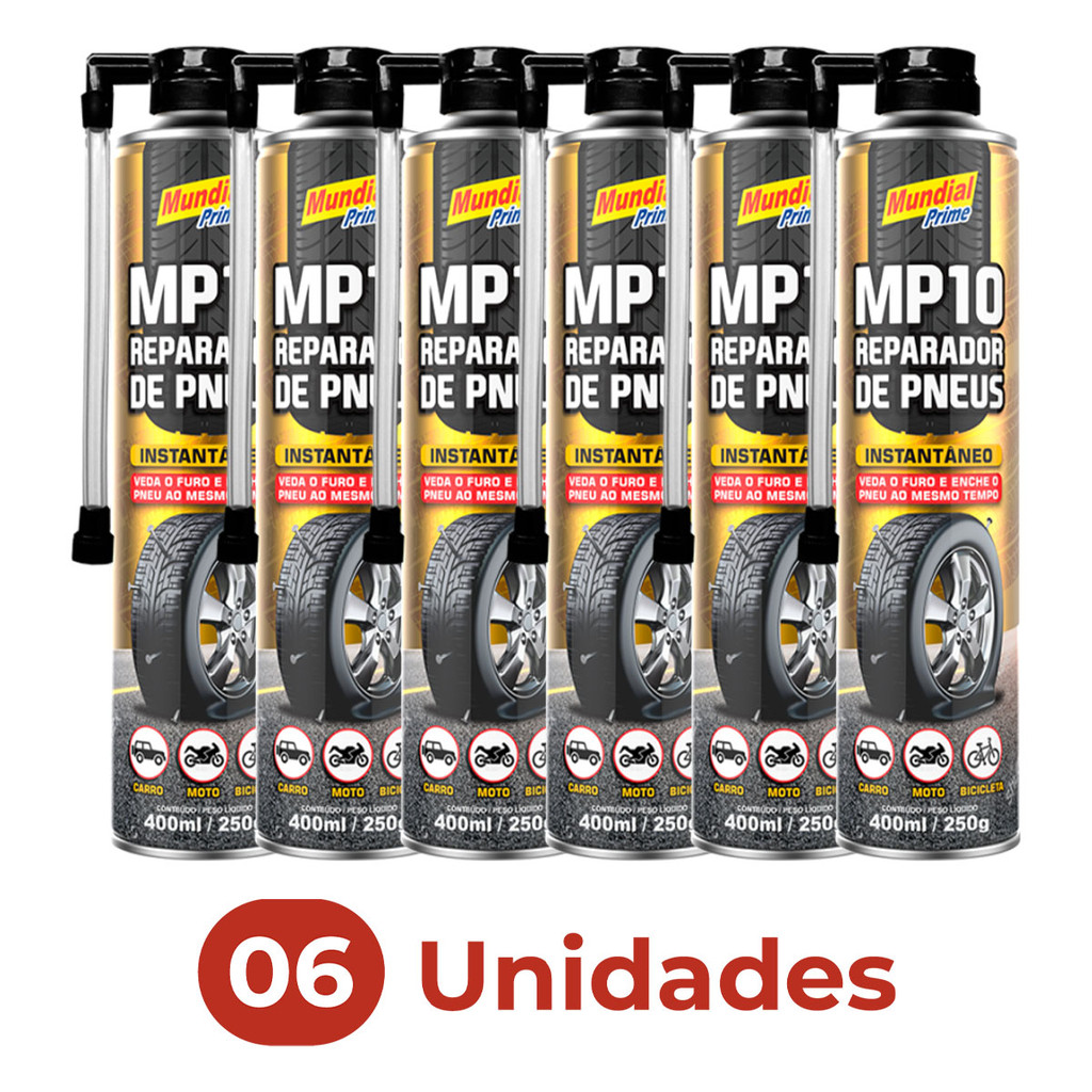 Kit 6 Un Reparo Pneu Instantâneo Reparador Spray Furo Veda Enche Carro Moto Mountain Bike em Oferta na Shopee