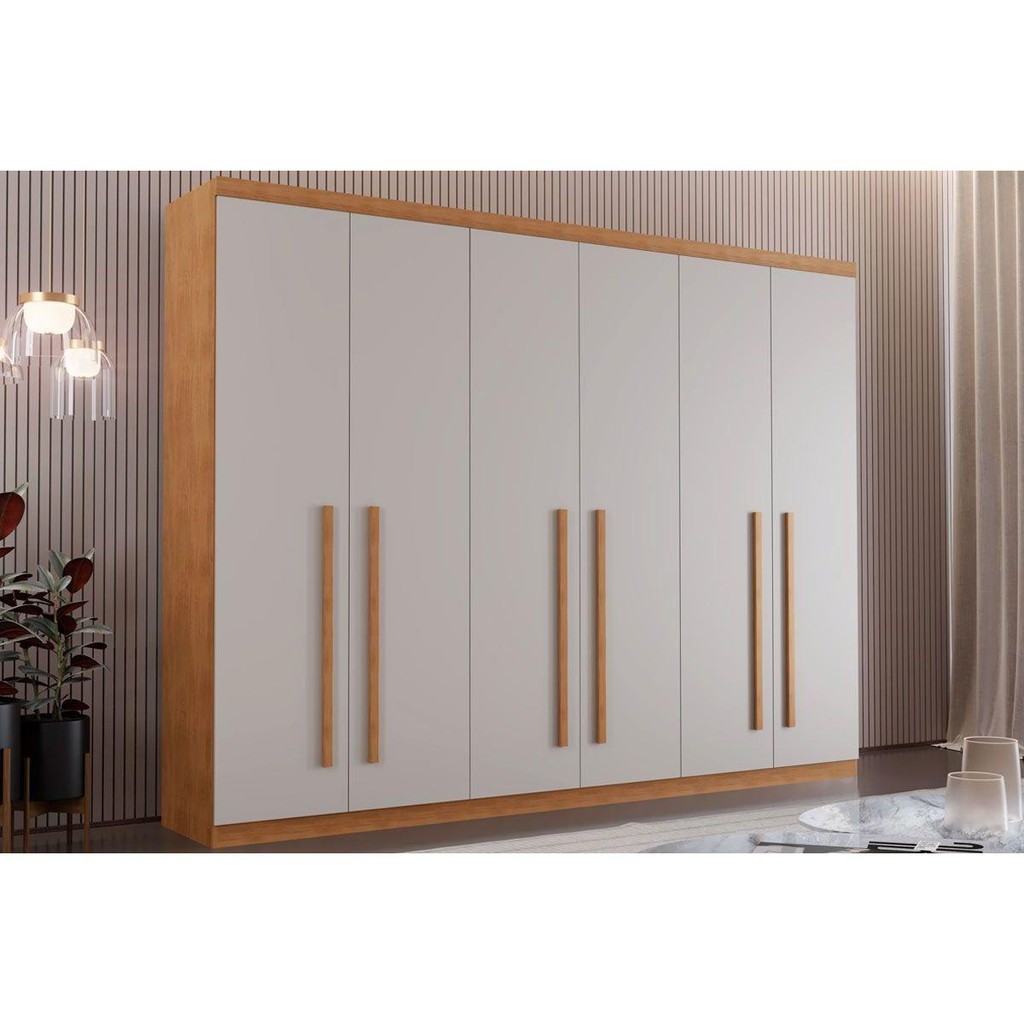 Guarda Roupa Casal 6 Portas e 4 Gavetas Bahia Naturale/Off White - Rufato em Oferta na Shopee
