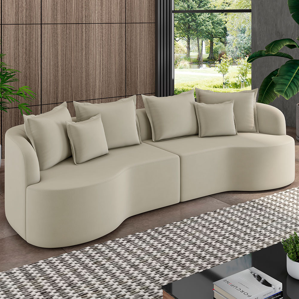 Sofá 4 Lugares Orgânico Sala De Estar Living 270cm Ekos K01 Veludo Bege - Lyam Decor em Oferta na Shopee