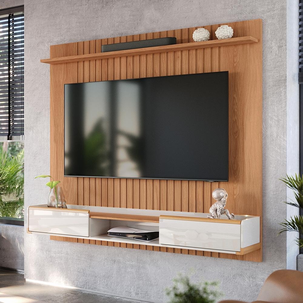 Painel Suspenso Lukaliam Móveis Tv até 70 Polegadas Ripado 3d MDF Atlas 1,86m