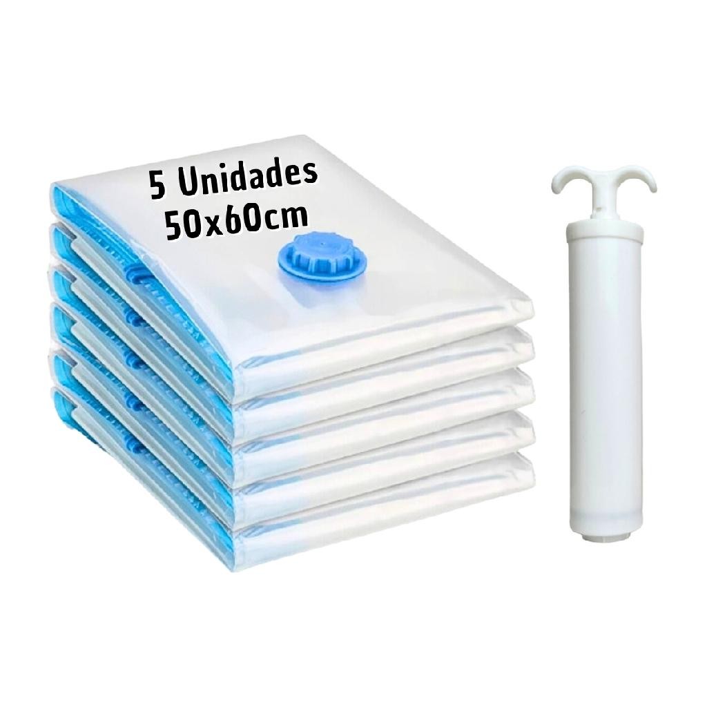 Kit 5 Sacos À Vácuo Organizador De Edredom 50x60cm + Bomba