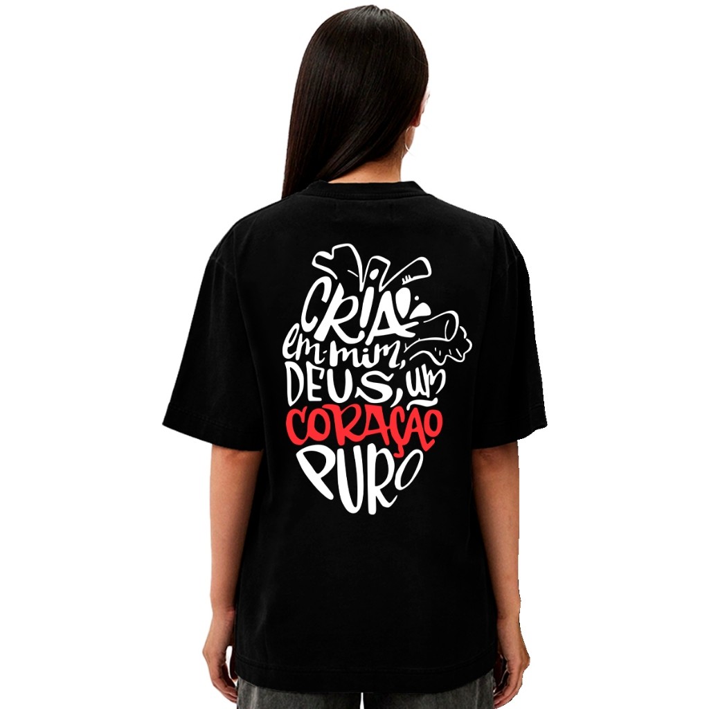 Camiseta Oversized Streetwear Masculina Feminina camisa 100% Algodão Coração Puro Religioso Deus Moda Religiosa