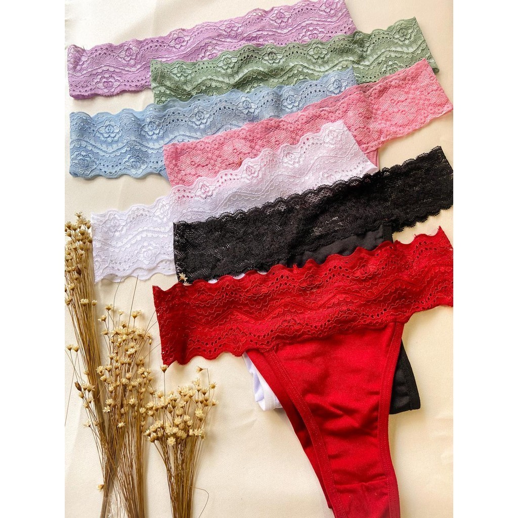Kit 5 Calcinha PÉROLA Tanga Fio Duplo Sexy Alta Qualidade Renda Elástica