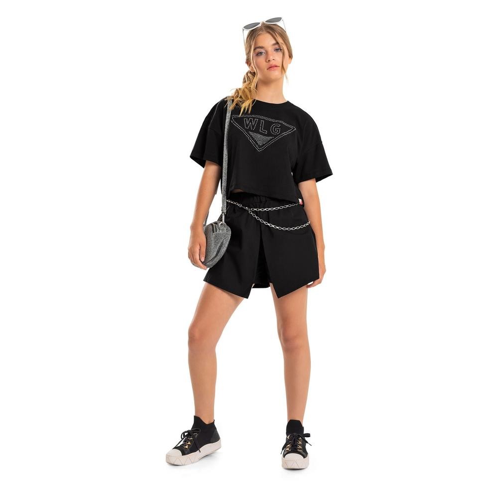 Detalhes do Blusa Cropped Manga Curta Menina Gloss