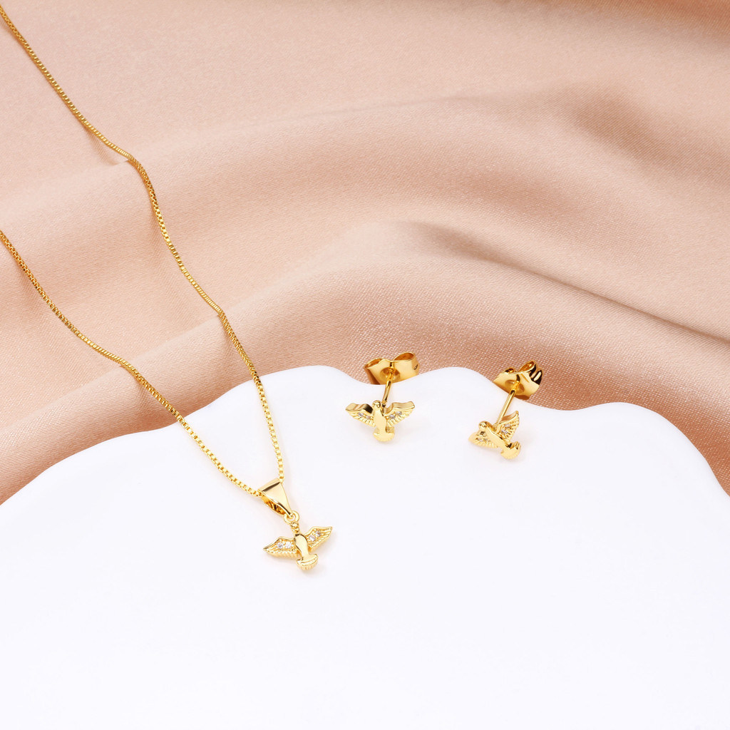 Kit Colar Brincos Feminino Elegante Conjunto Folheado a Platina Pássaro Zircônia Cravejada em Oferta na Shopee