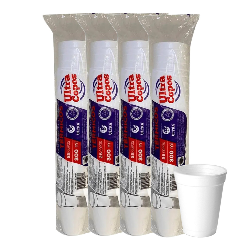 COPO DE ISOPOR 300ML TÉRMICO C/100 UNID DESCARTÁVEL CHOCOLATE QUENTE CHÁ CAPUCCINO CAFÉ