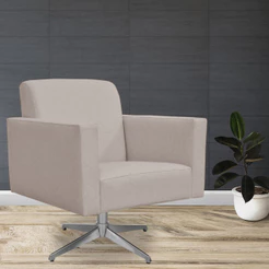 Poltrona Decorativa com Base Giratória Para Sala de Estar Helô L02 Linho Bege - Lyam Decor