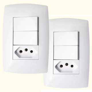 KIT 2 Interruptor Duplo Simples + Tomada 20A Branca Brilho Home Blux em Oferta na Shopee