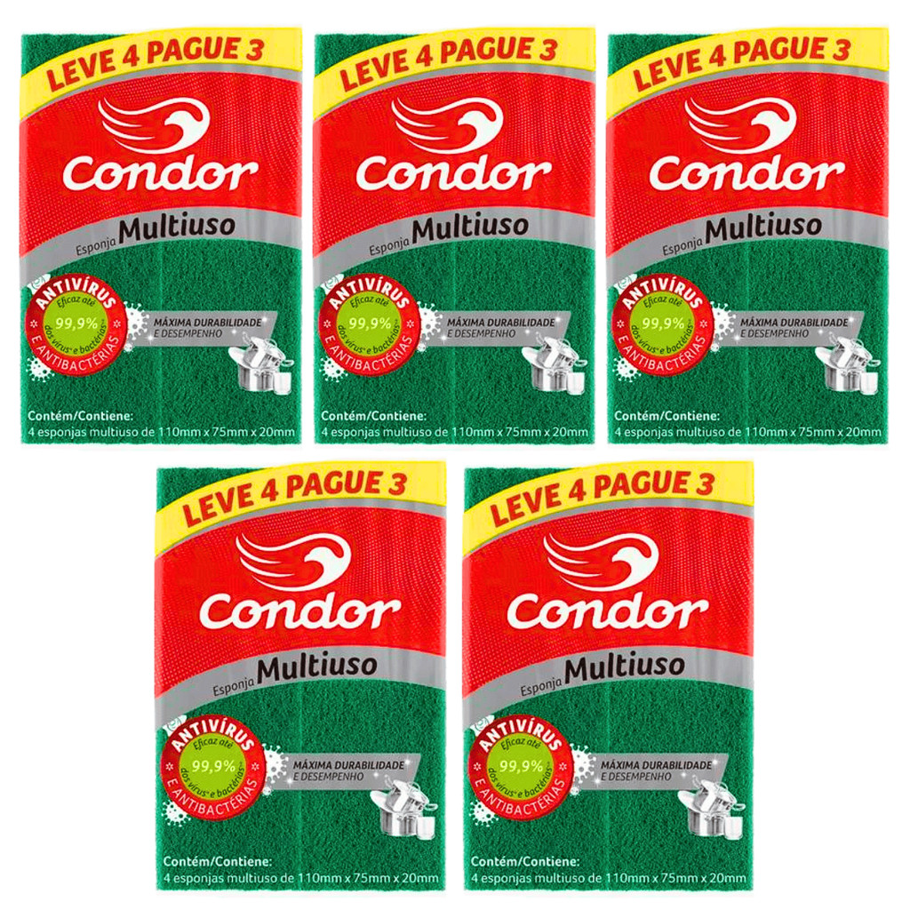 Kit 20 Esponja Amarela Limpeza Pesada Antibacteriana Multiuso Cozinha Qualidade Condor