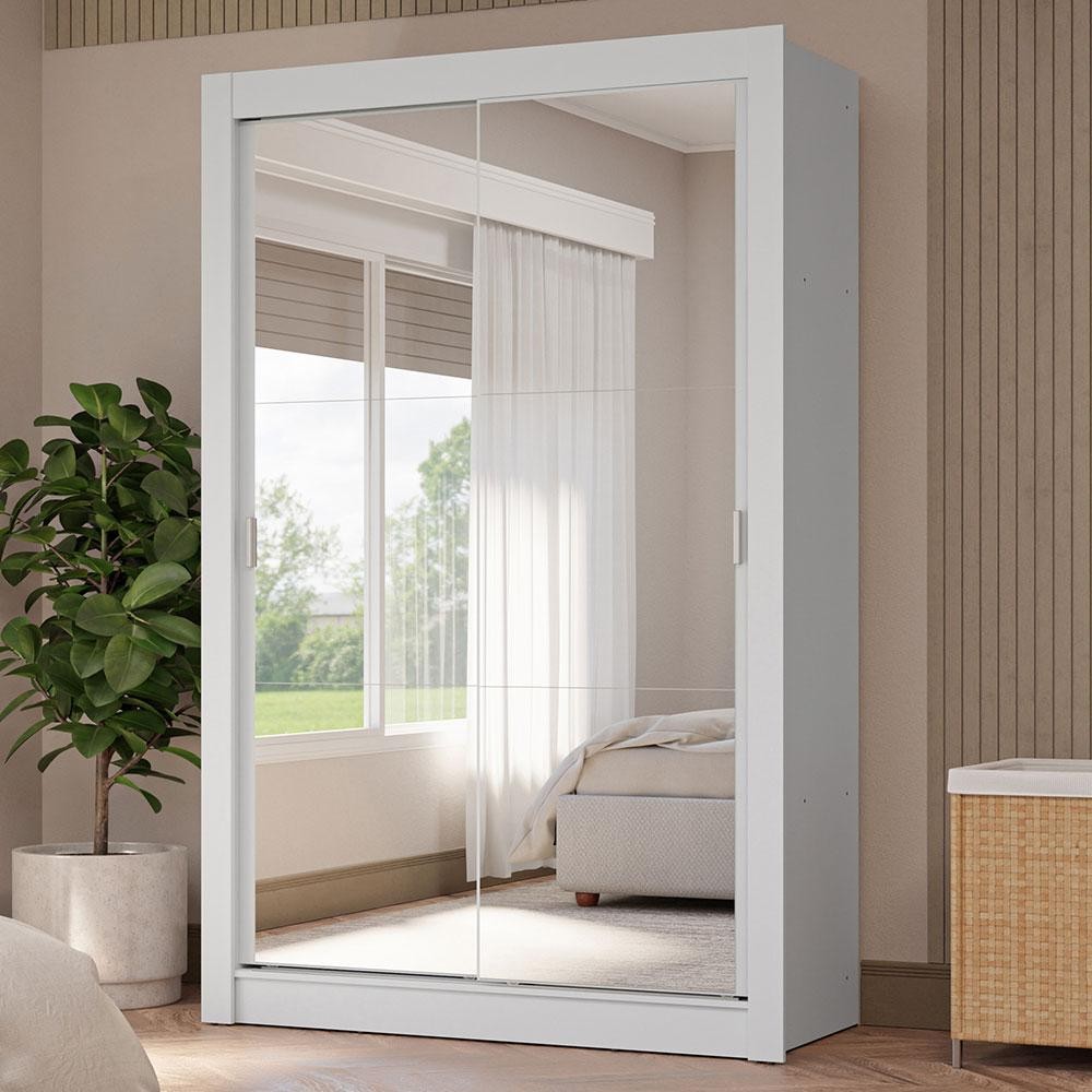 Guarda-Roupa Solteiro 2 Portas de Correr com Espelhos 4 Gavetas Branco Vivare Plus Madesa em Oferta na Shopee