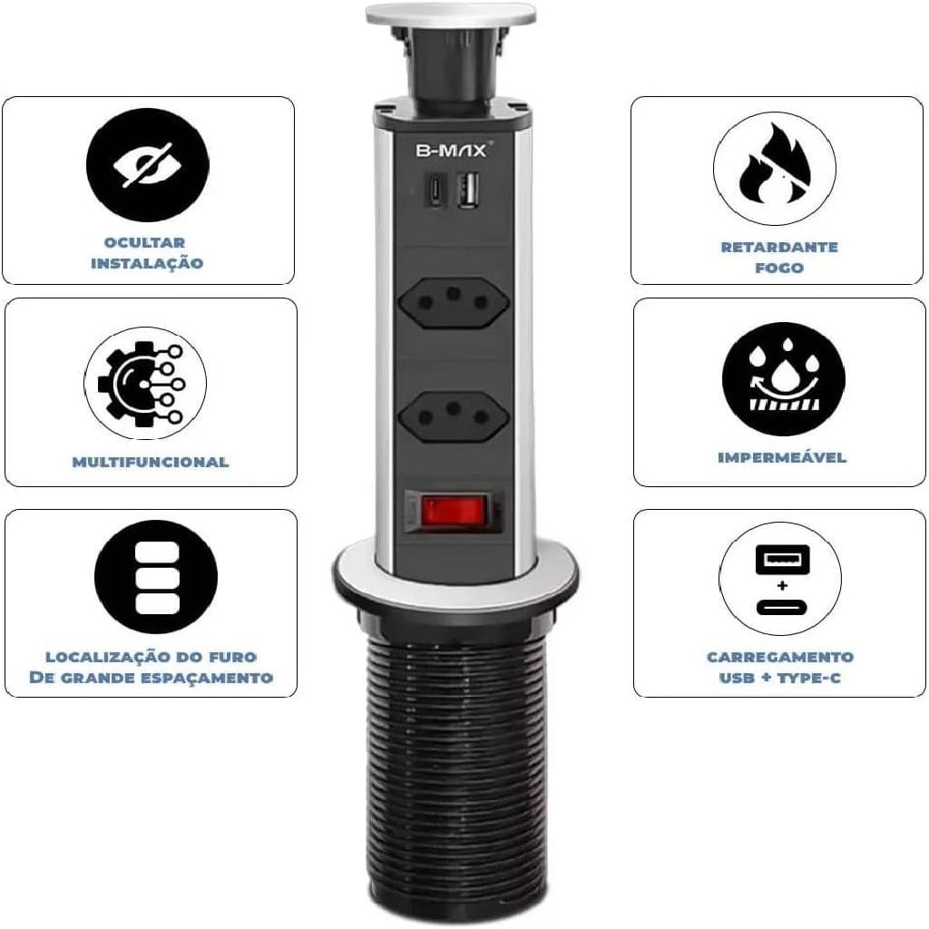 Torre De Tomadas Multiplug com 2 tomadas Usb + Usb C em Oferta na Shopee