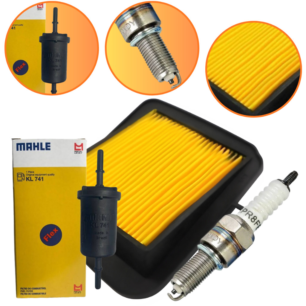Filtro ar Elemento + Vela Ignição Cpr8ea9 + Filtro Combustível Flex Metal Leve Kl741 Titan Fan Start 150 160 2014 a 2024