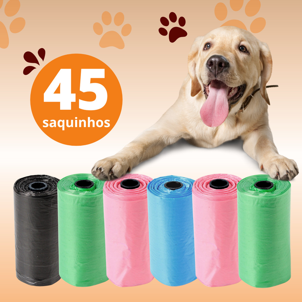 3 Rolos Refil Cata Caca Coco 45 Saquinhos Biodegradável Prático Para Pet Saco