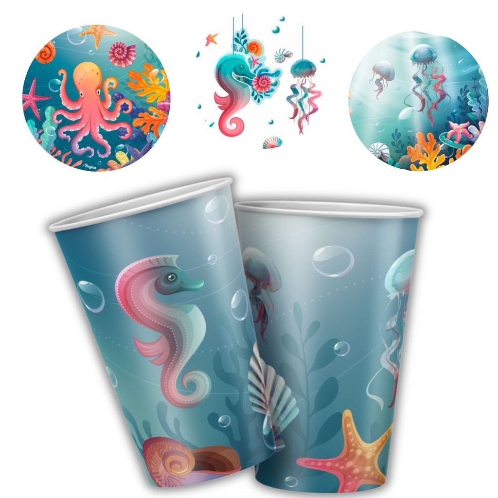 8 COPO PAPEL FESTA  FUNDO DO MAR 180ML REGINA - Home & Living