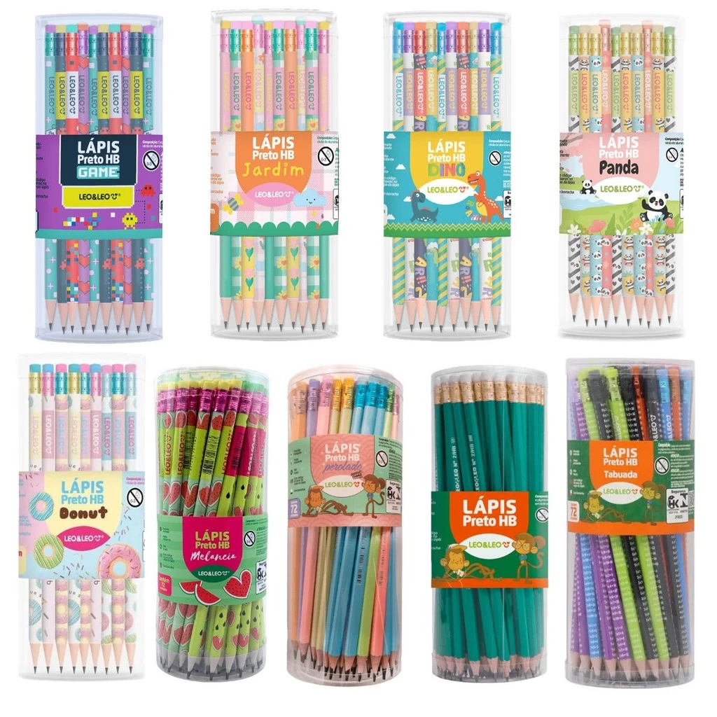 Pote c/72 Unidades Lápis Grafite HB Estampas Fofas Com Borracha- Leoleo Atacado Revenda Escolar — imagem 1