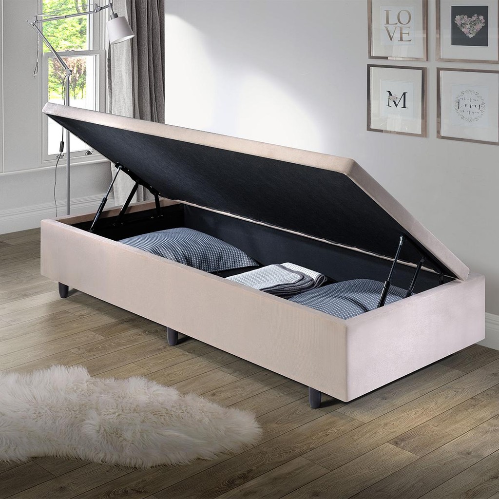 Base Box Baú Solteiro 88x188x42cm Suede Bege