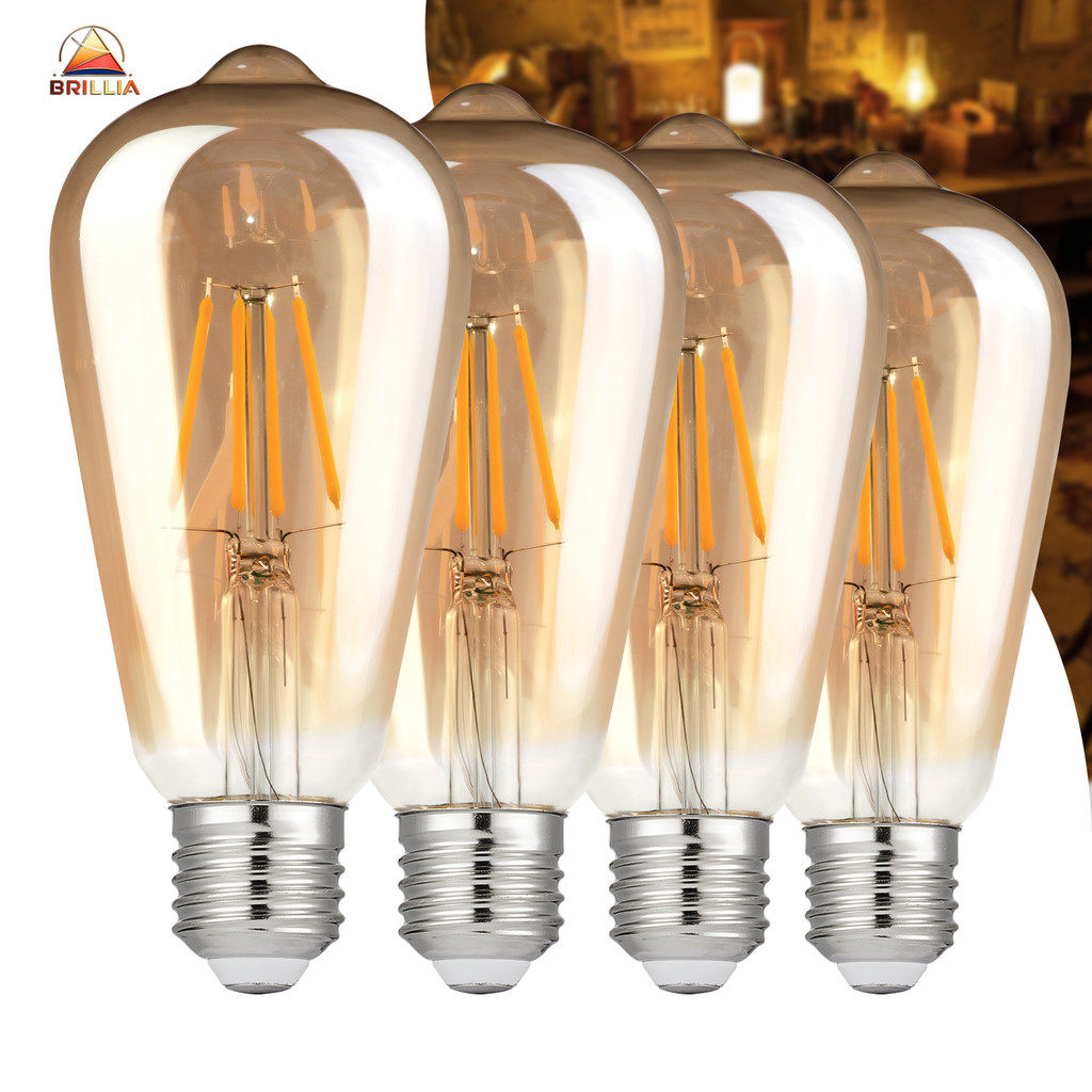 KIT 1 a 4 Lâmpada Filamento LED ST64 4W  E27 Âmbar Estilo Retrô Vintage Luz Quente Edison Bivolt em Oferta na Shopee