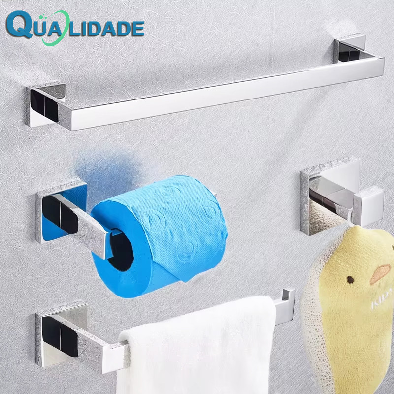 Kit De Acessórios Para Banheiro 4 Peças Prata 40Cm/56Cm Furação Inoxidável em Oferta na Shopee