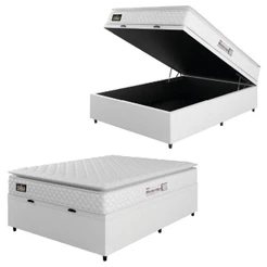 Cama Box Baú Casal Colchão Espuma D33 Pillow Top New Millenium 138x188x60cm Branco Hellen