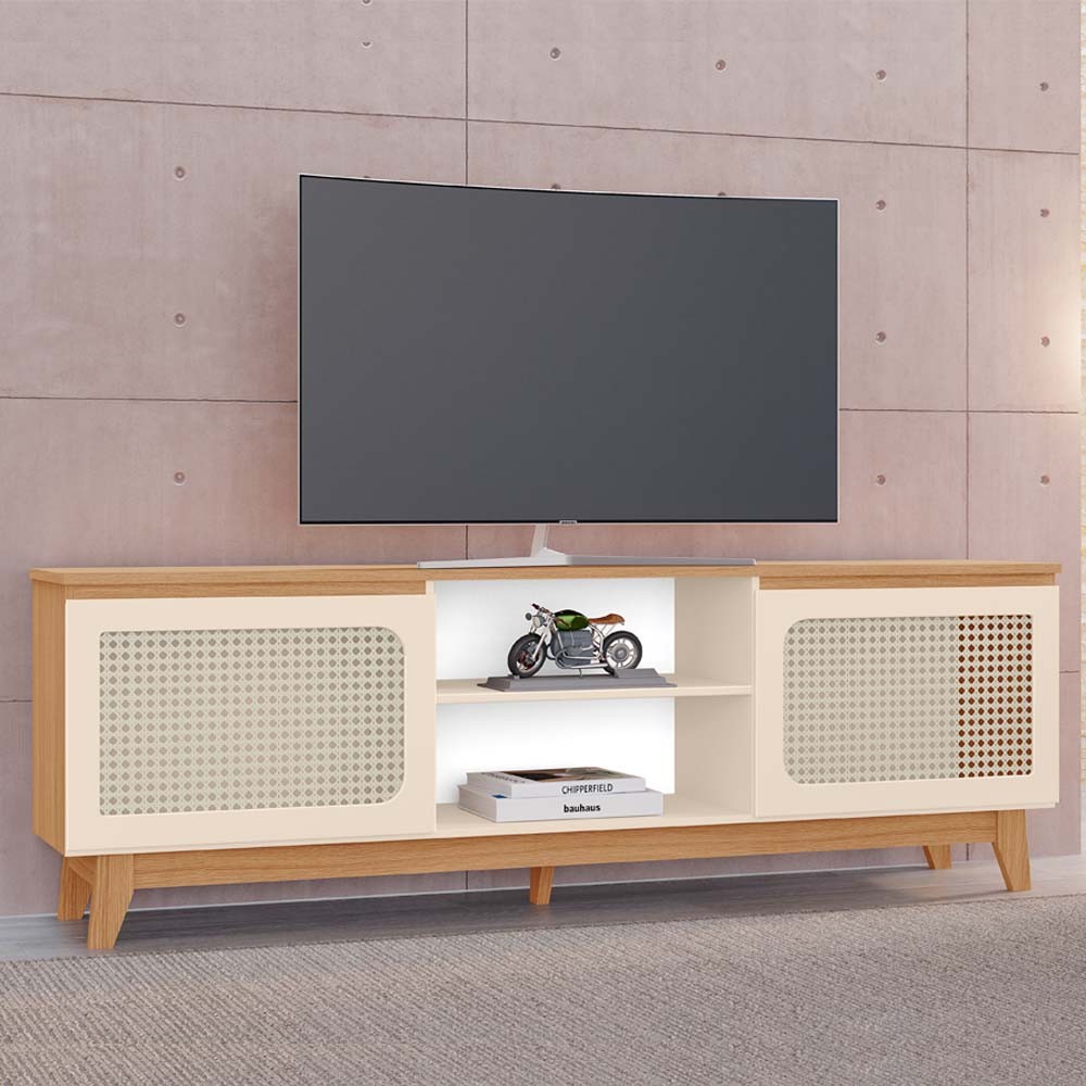 Rack Suellen 100% MDF Tuboarte 2 Portas 1 Nicho e Pés Estilo Retrô em Oferta na Shopee