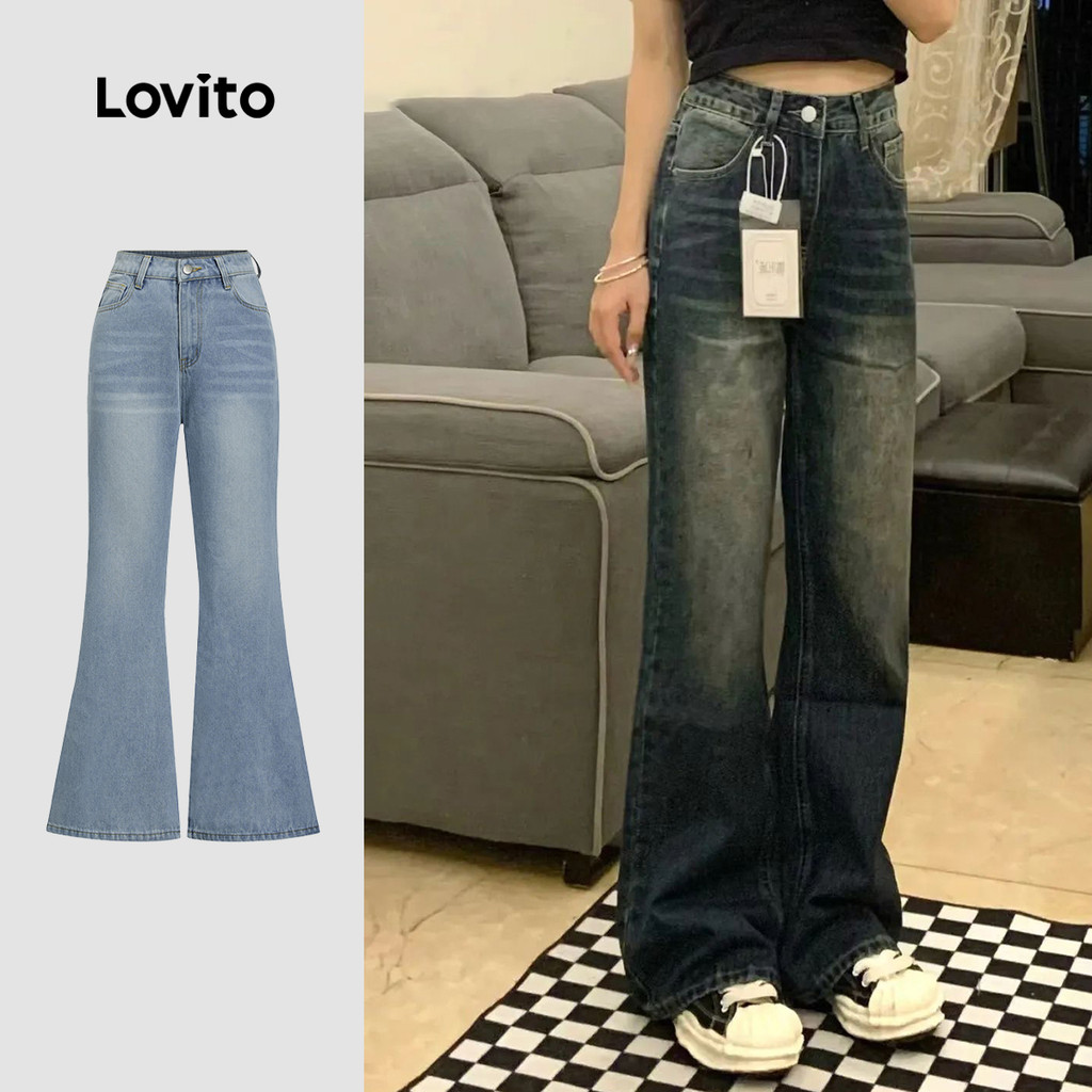 (Hot) Lovito Casual Calça Jeans Feminina Lisa com Zíper LNA34035 (Multicolorido) - Women Clothes