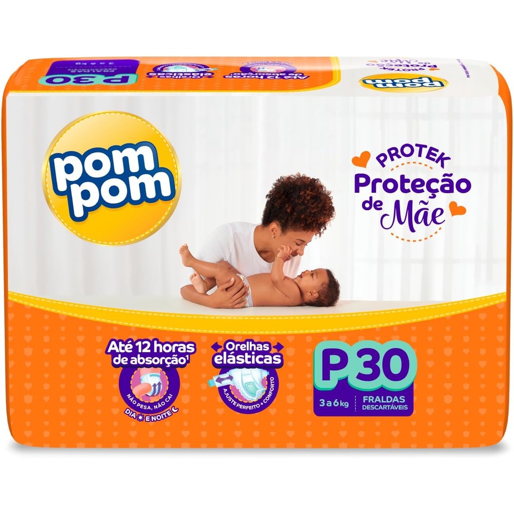 Fralda Pom Pom Protek Proteção de Mãe Jumbo P 30 Unidades em Oferta na Shopee