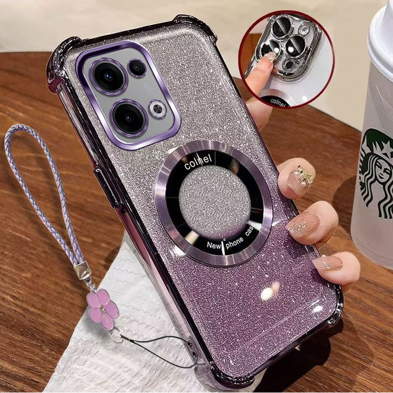 Capa de telefone OPPO Reno 13 14 Pro 5G 4G Transparente Magnético Carregamento Rápido Capa de Silicone Macio Estilo Cord
