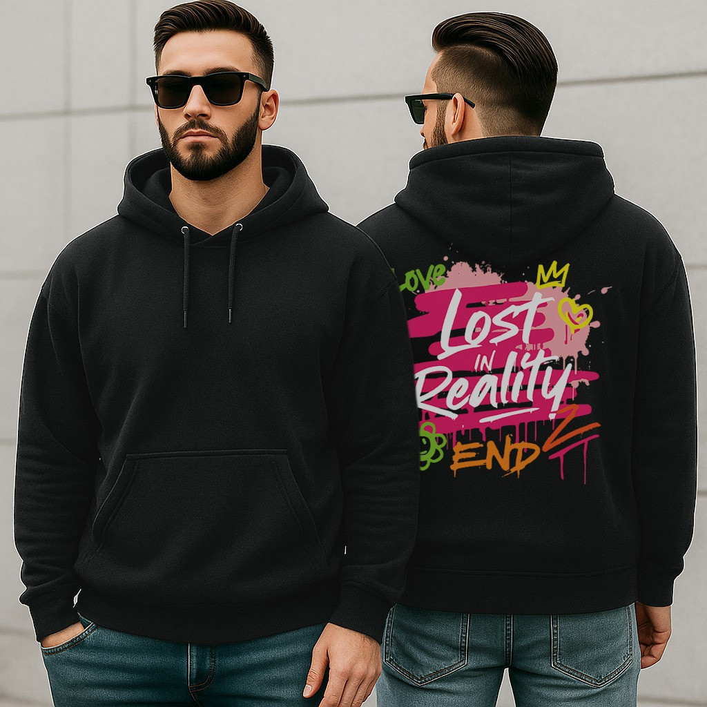 Moletom Masculino Canguru Com Capuz Estampa Lost In Reality fox casaco