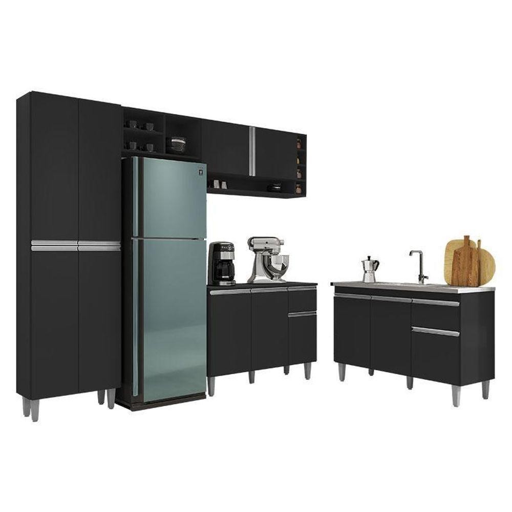 Cozinha Vanessa E Balcão De Pia Tatiane 120 Cm Preto Fosco - Ajl em Oferta na Shopee